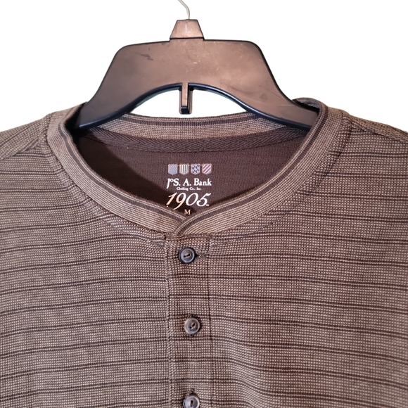 J'S. A. Bank 1905 Brown Pullover Collarless Henley 3 Button Shirt - Picture 4 of 5